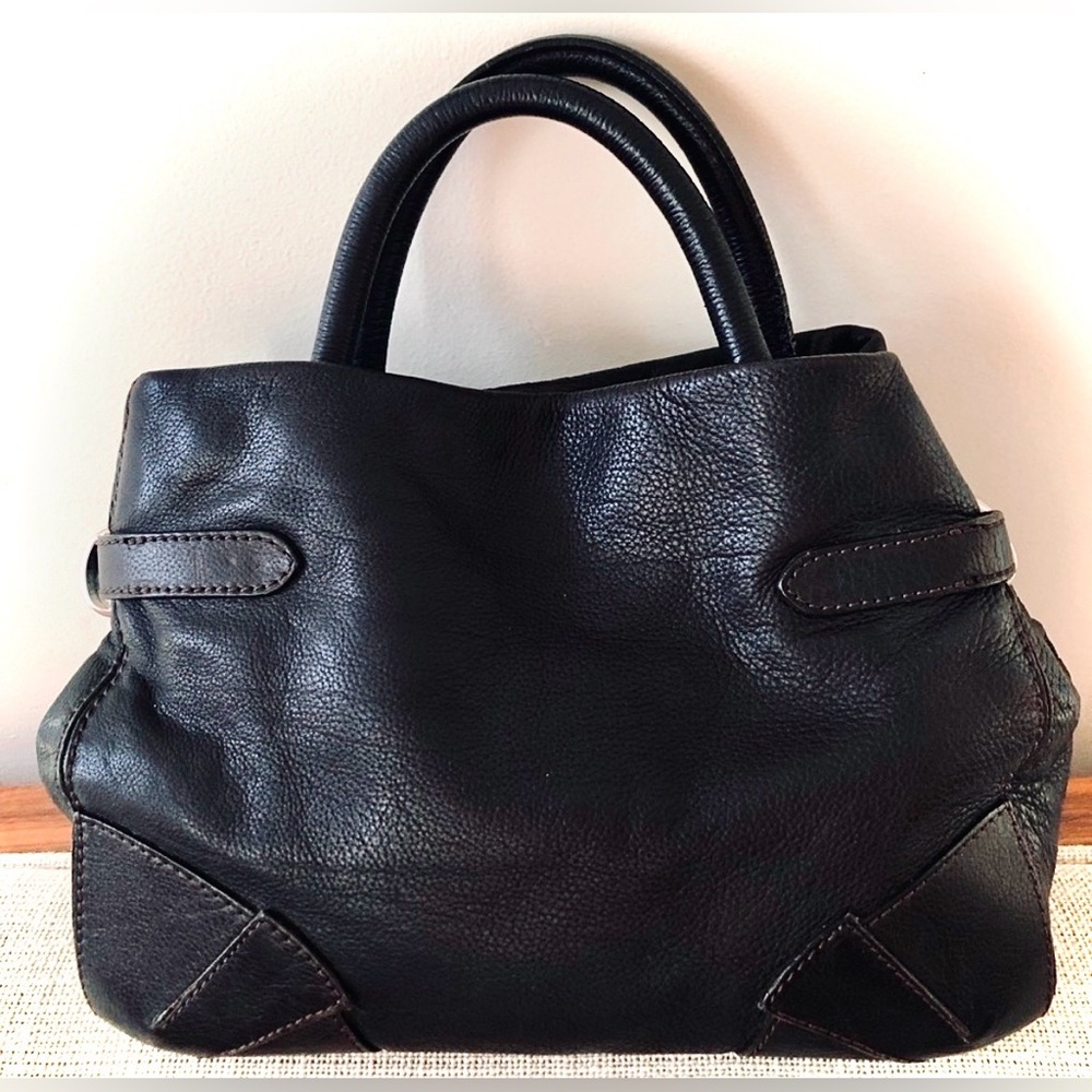 SONIA RYKIEL Martha Genuine Leather Handbag, Silver Hardware, Almost Black, EUC - Picture 4 of 12